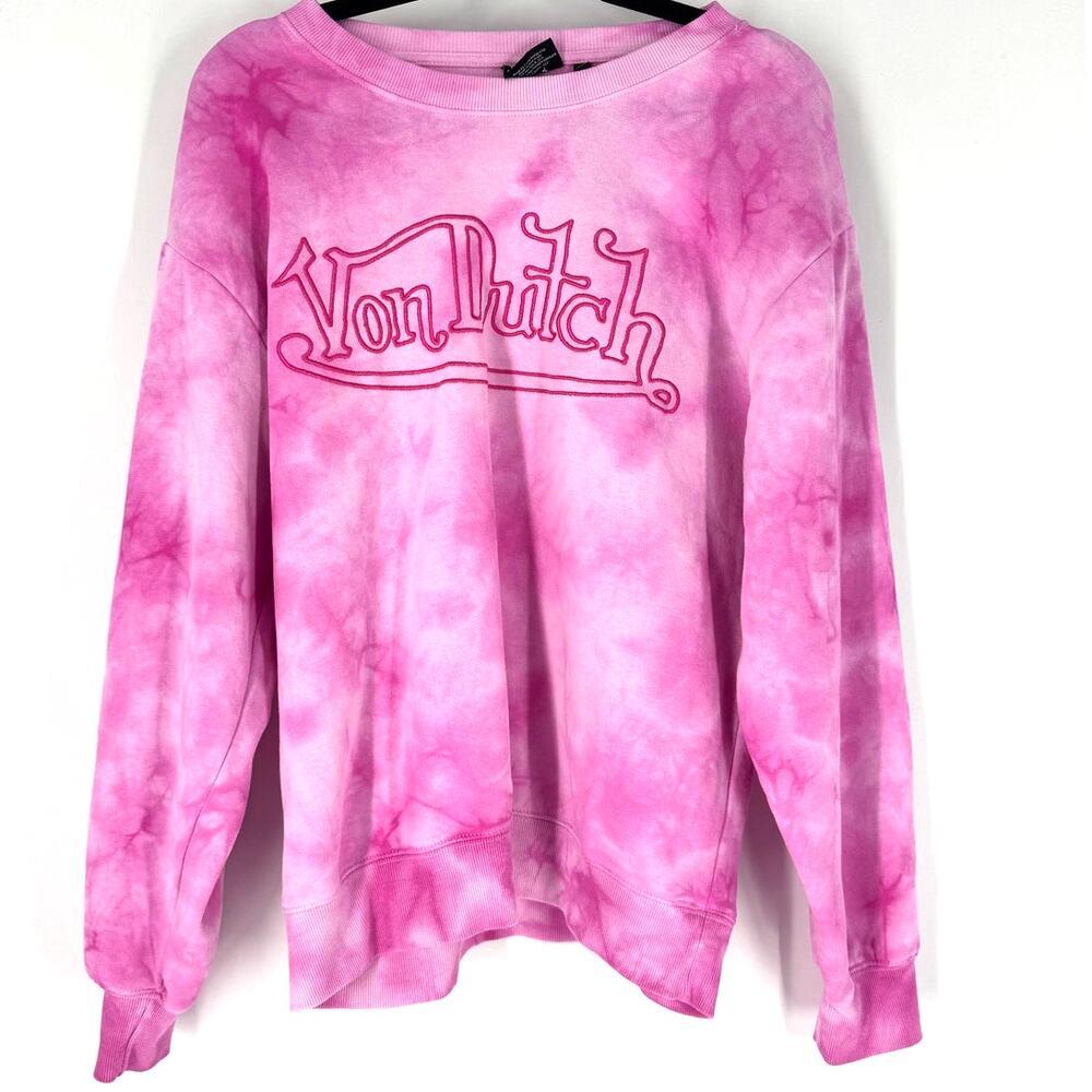 Von Dutch Pink Tie Dye Crewneck Pullover Sweatshirt